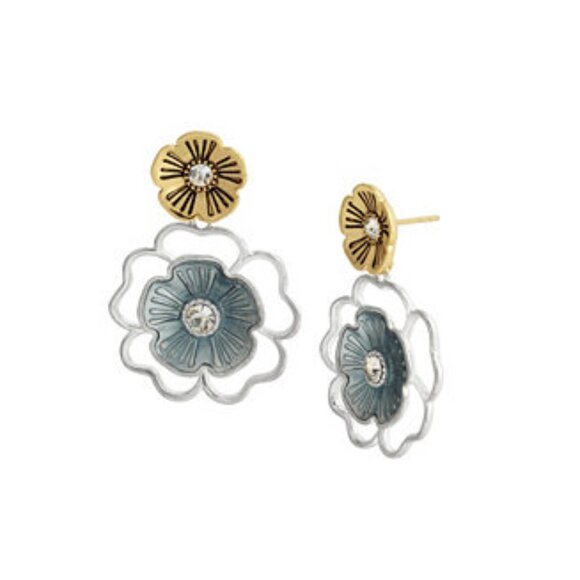 Coach $125 Organic Tea Rose Drop Earrings NWT! - Picture 1 of 3